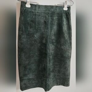 Dark Green Vintage Leather Skirt | Made in Canada